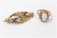 Lot 3285 - Victorian gold (9ct) floral scroll brooch set...