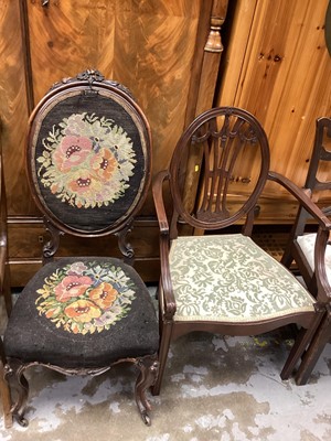 Lot 1330 - Victorian cameo back ladies chair standing on cabriole legs, together with Edwardian drawing room armchair