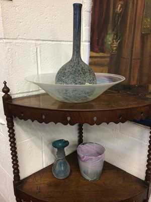 Lot 55 - Small frosted glass jug together with a large contemporary glass bowl of interesting design, together with similar glass vase and Middle Eastern glass vase with long next (4 items)