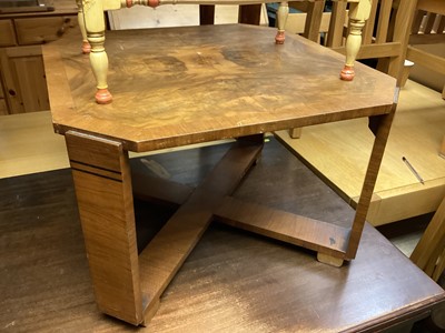 Lot 1302 - Low Art Deco walnut occasional table and small rectangular low wine table decorated with classical motifs