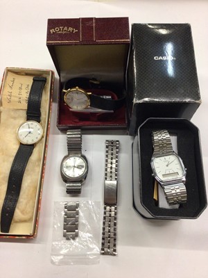 Lot 1006 - Four wristwatches to include Sekonda, Seiko, Rotary and Casio (both boxed) and a stainless steel spare strap