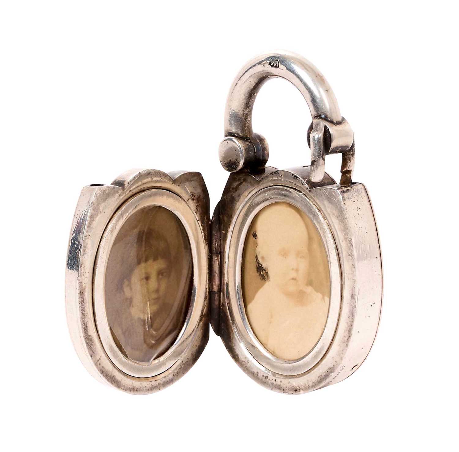 Click H Locket Lot 334 - Victorian silver padlock locket and key