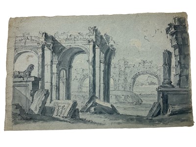 Lot 183 - Early 19th century monochrome watercolour on paper, Classical ruins, and other works on a similar theme, all unframed