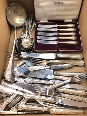 Lot 1069 - Group of silver handled cutlery and other plated flatware