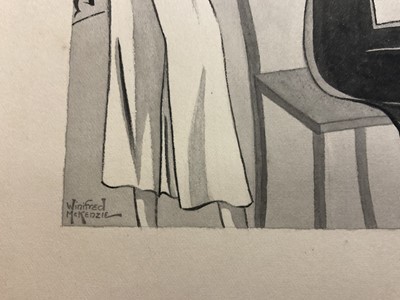 Lot 185 - Winifred McKenzie (1905-2001) pen and monochrome wash - two art deco fashion pictures, and another similar
