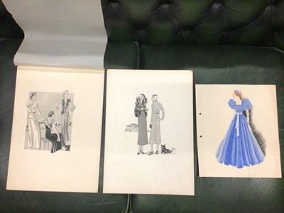 Lot 185 - Winifred McKenzie (1905-2001) pen and monochrome wash - two art deco fashion pictures, and another similar
