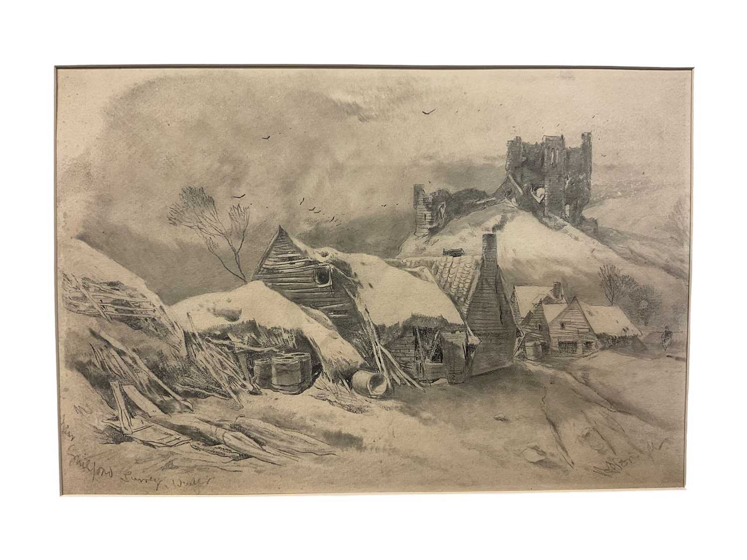 Lot 143 - Henry Bright (1810-1877) pencil, Near Guildford, Surrey, Winter, signed and titled, 23 x 34cm, mounted