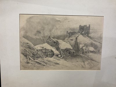 Lot 143 - Henry Bright (1810-1877) pencil, Near Guildford, Surrey, Winter, signed and titled, 23 x 34cm, mounted