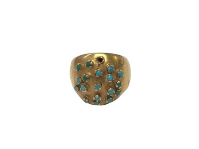 Lot 57 - Yellow metal bombé ring set with turquoise stones