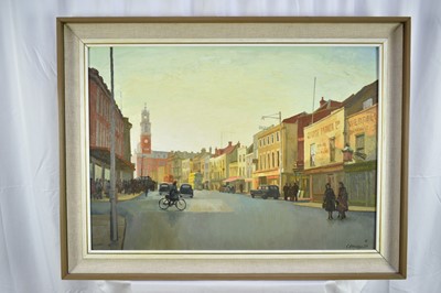 Lot 1348 - *Charles Debenham (b. 1933) oil on board - Colchester High Street, signed and dated ‘59, 54cm x 76cm, framed