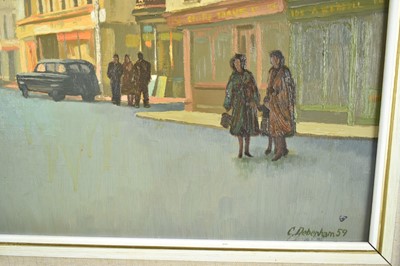 Lot 1348 - *Charles Debenham (b. 1933) oil on board - Colchester High Street, signed and dated ‘59, 54cm x 76cm, framed