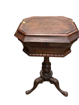 Lot 1206 - 19th century walnut teapoy with hinged lid and fitted interior on turned column and three hipped splayed legs, 43cm wide, 37cm deep, 76cm high