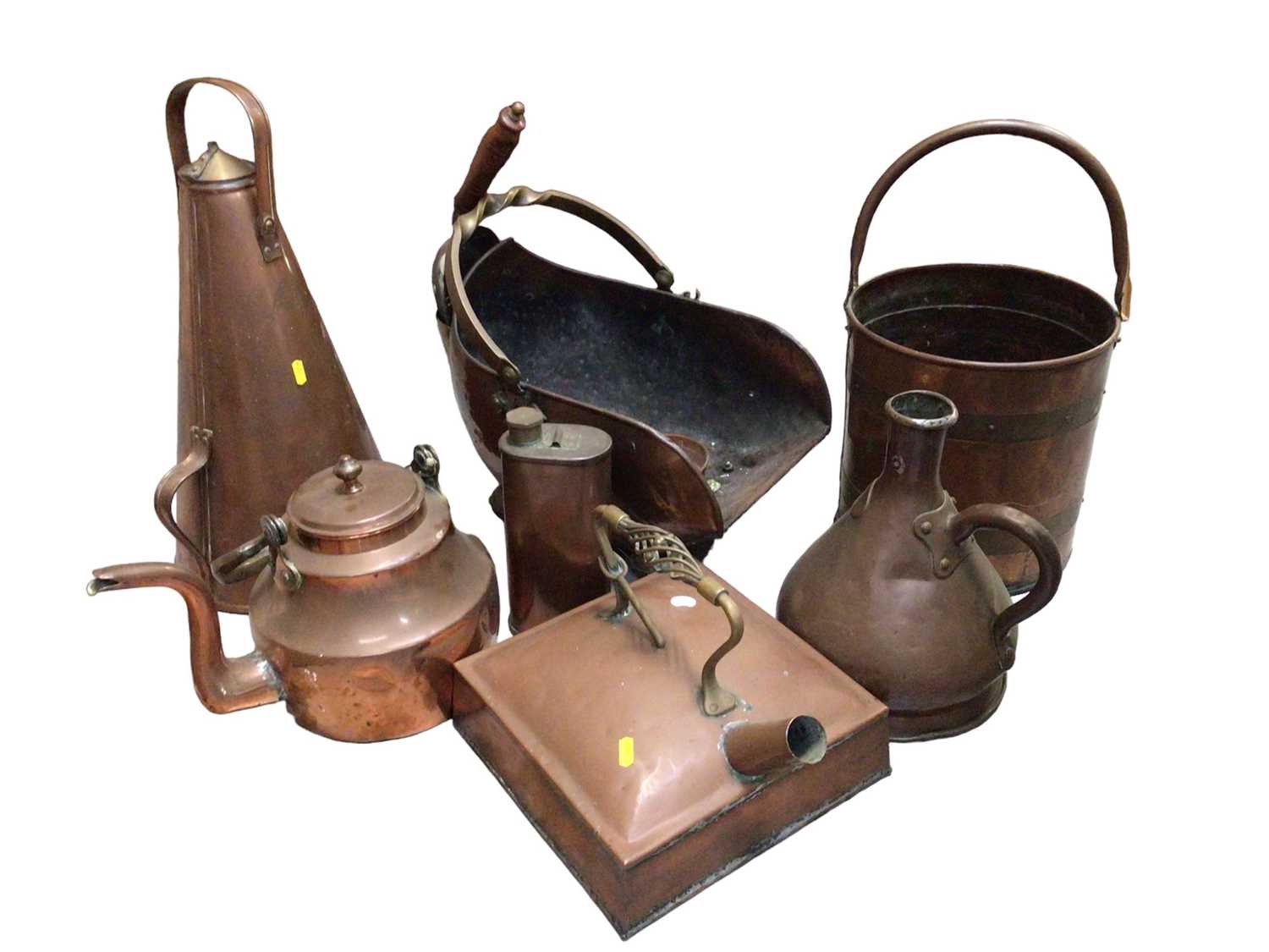 Lot 323 - Group of copper including a coal scuttle,