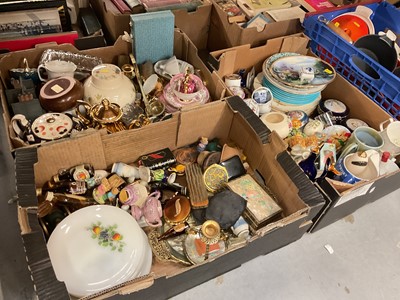 Lot 530 - Three boxes of decorative ceramics, glass and sundries including alcohol miniatures.