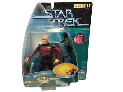 Lot 296 - Playmates (c1997) Star Trek The Next Generation Warp Factor Series Captain Jean-Luc Pickard No.16251, Commander Willaim Riker No.16252, Lt Commander Worf No.16253, Borg No.16254 & "Q" No.16255 6" a...