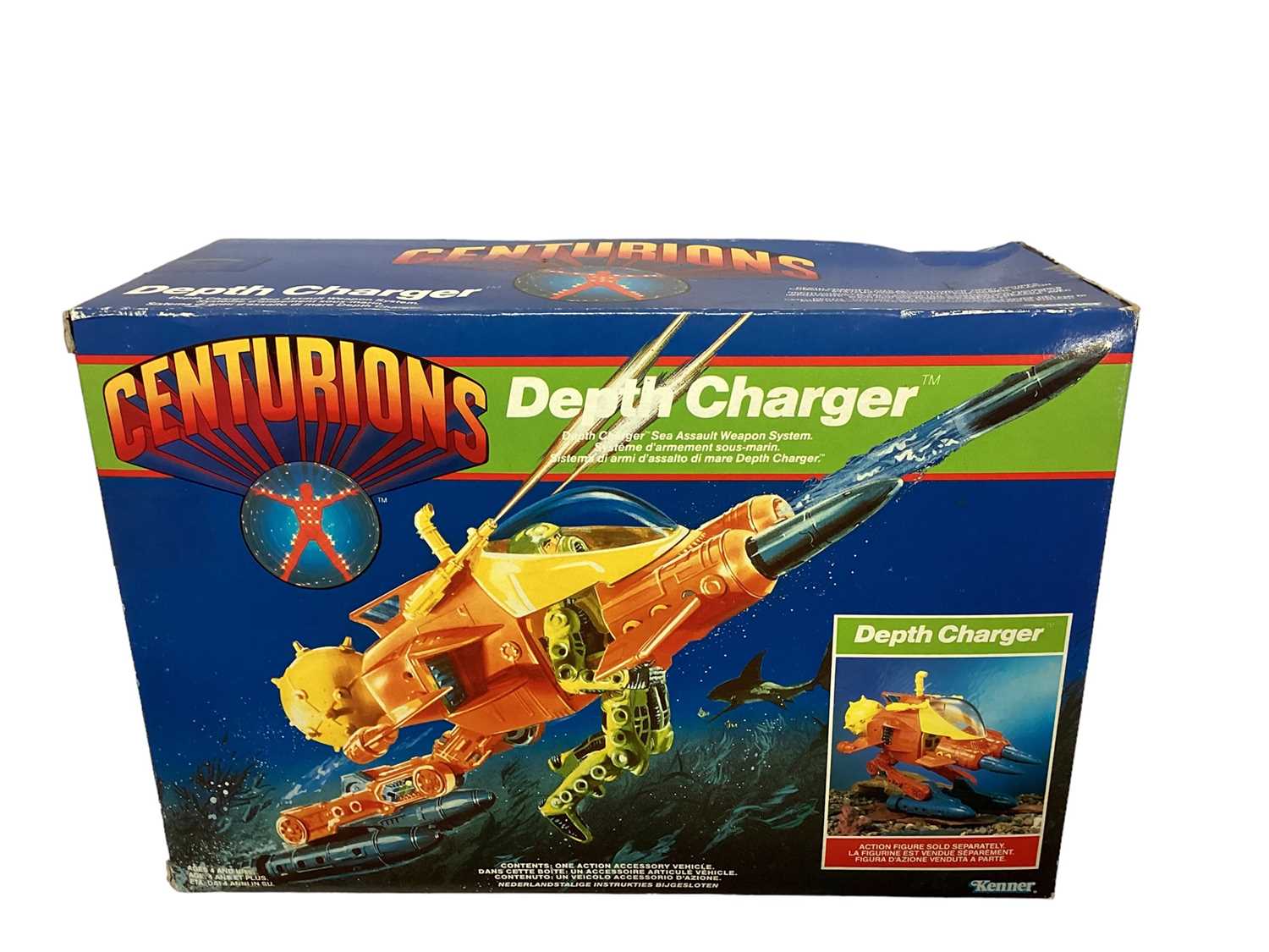 Lot 1814 - Kenner (c1987) Centurions Depth Charger, Dr. Terror & Hacker his Henchman (Both Half Man & Half Cyborg) Action Figures & Helmet, all boxed (Boxes worn & Dr Terror window damaged) (3)