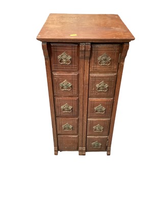 Lot 1223 - Early 20th century narrow walnut chest with five drawers and single door, 36cm wide, 40cm deep, 75cm high