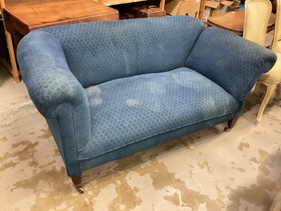 Lot 1229 - Edwardian drop end sofa with blue upholstery, 159cm wide