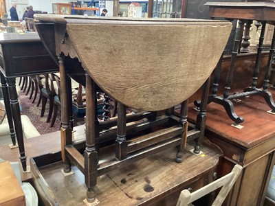 Lot 1234 - Antique oak oval drop leaf table with end drawer on turned and block legs joined by stretchers, 90cm wide, opening to 102cm