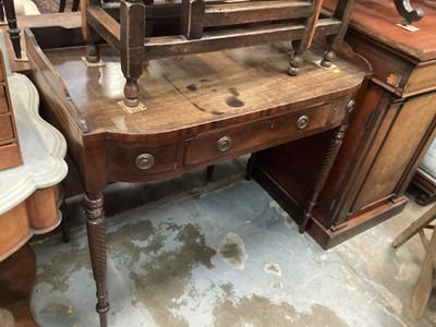 Lot 1235 - Victorian mahogany writing table/washstand with raised ledge back and single drawer on spiral receded legs, 97cm wide, 52cm deep, 90cm high