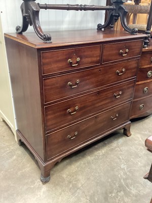 Lot 1239 - 19th century mahogany chest of two short and three long drawers on bracket feet, 106cm wide, 54cm deep