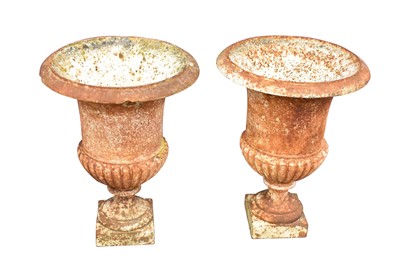 Lot 1277 - Pair of Victorian campana cast iron garden urns