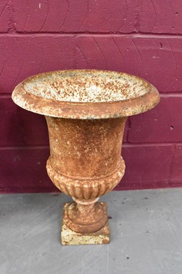 Lot 1277 - Pair of Victorian campana cast iron garden urns