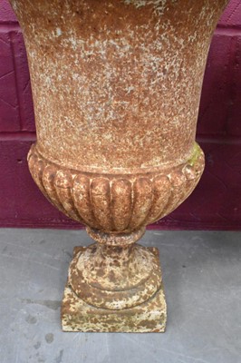 Lot 1277 - Pair of Victorian campana cast iron garden urns