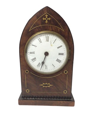 Lot 124 - 19th century mahogany and brass inlaid lancet shaped bracket clock