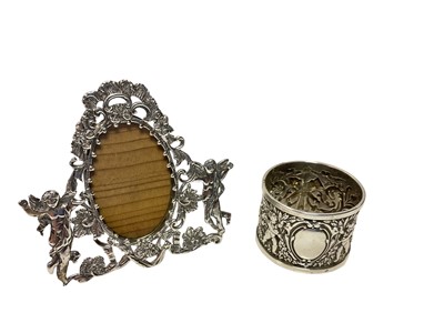 Lot 379 - Victorian miniature silver photo frame and similar napkin ring