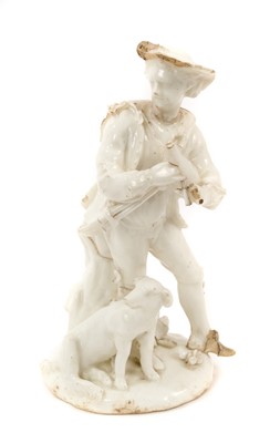 Lot 98 - Derby ‘dry edge’ figure of a piping shepherd, circa 1752