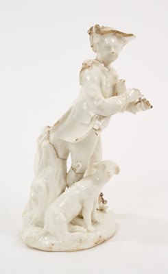 Lot 98 - Derby ‘dry edge’ figure of a piping shepherd, circa 1752