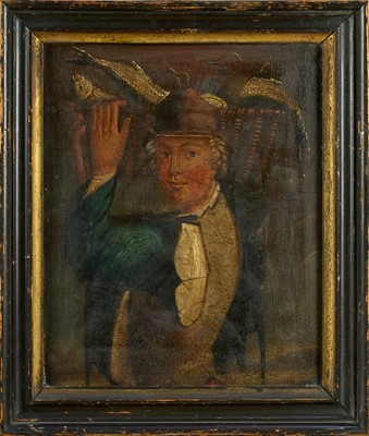 Lot 1003 - English School, early 19th century, three oils on panel, primitive portraits, 30.5cm x 25cm, in ebonised and gilt frames