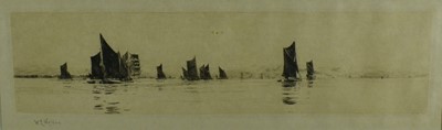 Lot 1175 - William Lionel Wyllie (1851-1931) signed etching - Up on the Flood, 10cm x 34cm, in glazed frame