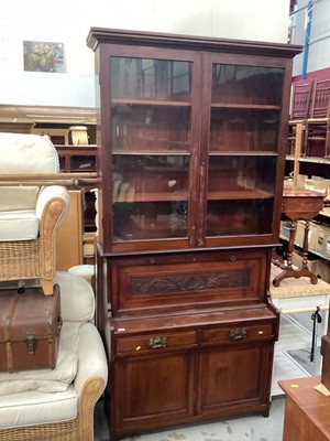 Lot 1245 - Late Victorian walnut two height bureau bookcase, 102cm wide