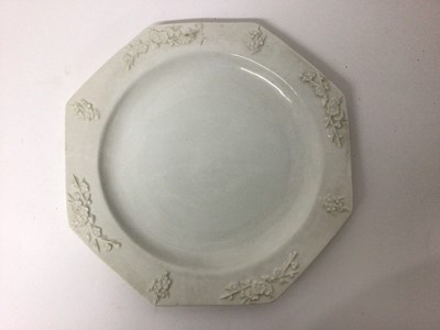 Lot 102 - Bow octagonal plate, with applied decoration, in the white, circa 1752