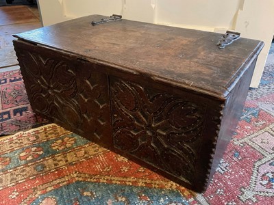 Lot 1516 - Small 17th century boarded oak bible box