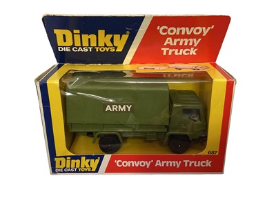 Lot 55 - Corgi (c1979) diecast X1 Rocketron No.D2023 & Dinky Convoy Army Truck No.687, both in window boxes (2)