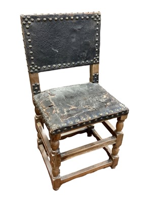 Lot 1348 - 19th century Continental fruitwood side chair with studded leather seat and back