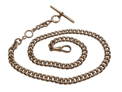 Lot 1022 - 9ct gold curb link watch chain, 45cm long