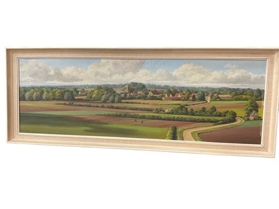 Lot 195 - S G Anderson, oil on board, extensive landscape, 36 x 115cm, framed