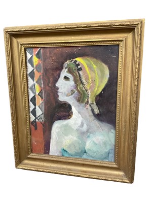 Lot 198 - Mid 20th century school, oil on board, profile, 39 x 30cm, another picture verso framed