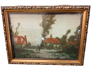 Lot 202 - Post-Impressionist watercolour, Landscape with figure and cottages, 26 x 36cm, glazed gilt frame