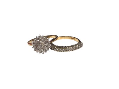 Lot 207 - Diamond cluster ring and a diamond half eternity ring, both in 18ct gold settings (2)