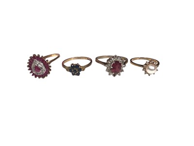 Lot 209 - Four 9ct gold and gem set cluster rings