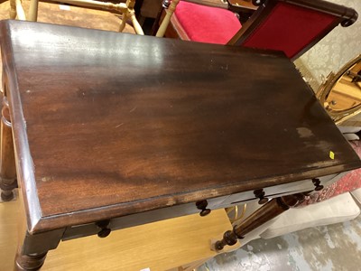 Lot 1282 - Victorian mahogany side table with two drawers on turned legs, 85cm wide, 45cm deep, 74.5cm high