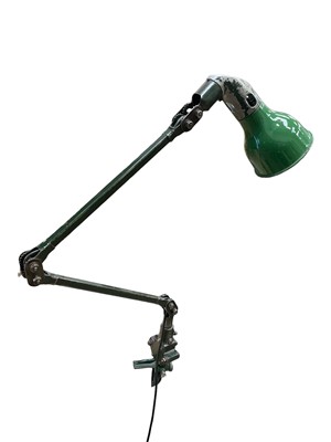 Lot 1540 - ‘Mek Eleck’ industrial clamp light with green enamel shade, c1950