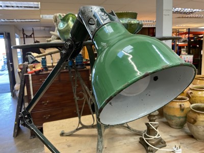 Lot 1540 - ‘Mek Eleck’ industrial clamp light with green enamel shade, c1950
