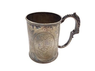 Lot 1056 - Victorian silver christening mug with engraved fruit decoration