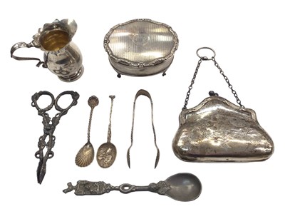 Lot 1058 - Silver jewellery box, small silver cream jug, silver purse and other items